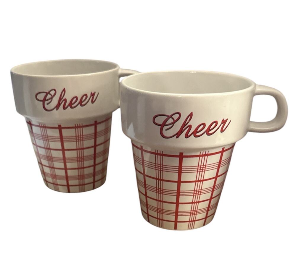 Mulberry Home Cheerleader Megaphone Coffee Tea Mug Cup Set 2 White Red